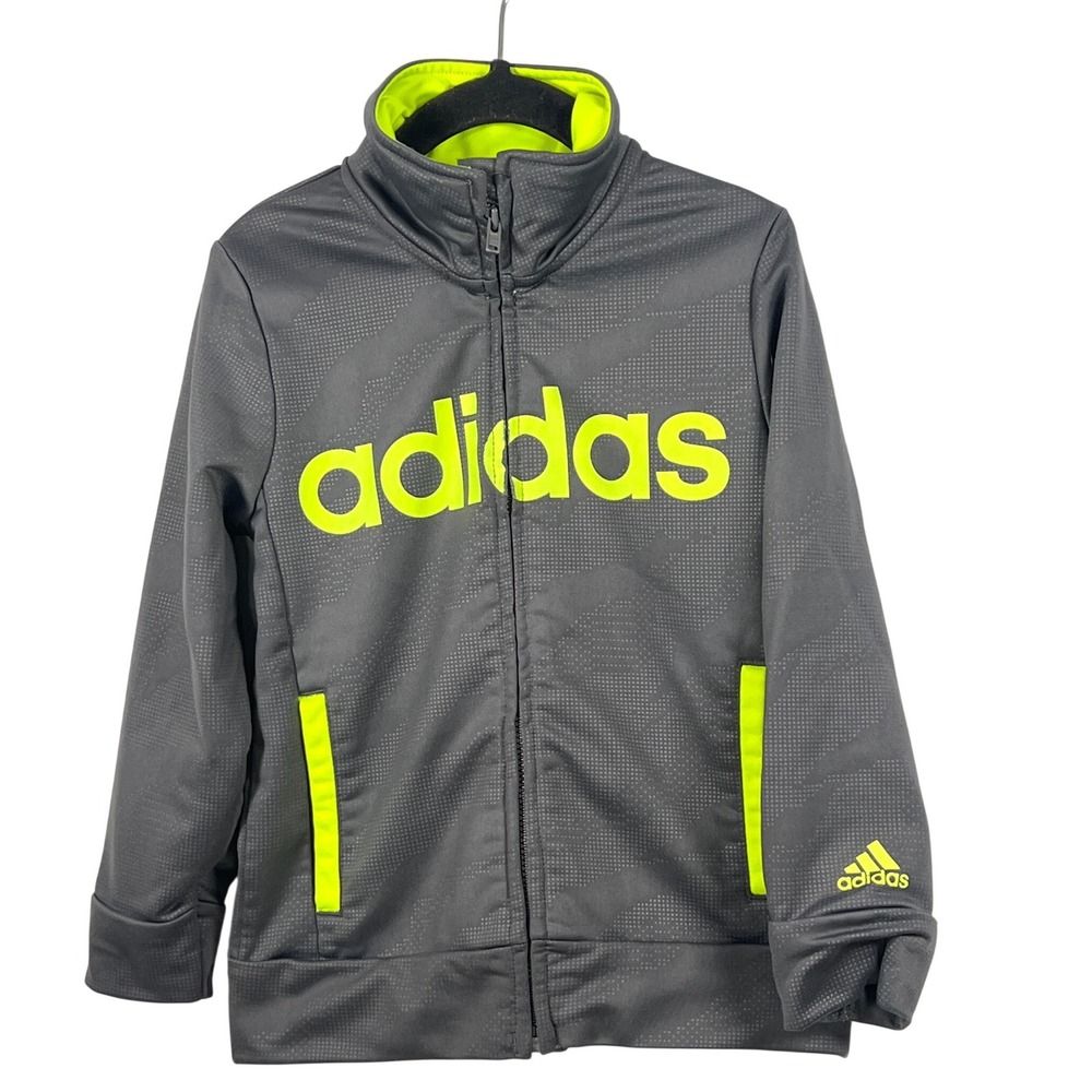 Adidas Kids Black Neon Green Full Zip Track Jacket Boys 4 Sportswear Loungewear
